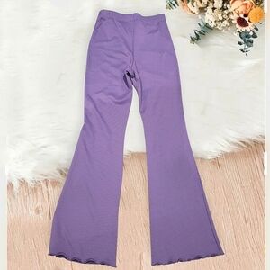 Purple Flare Rib-knit Pants with Lettuce Trim